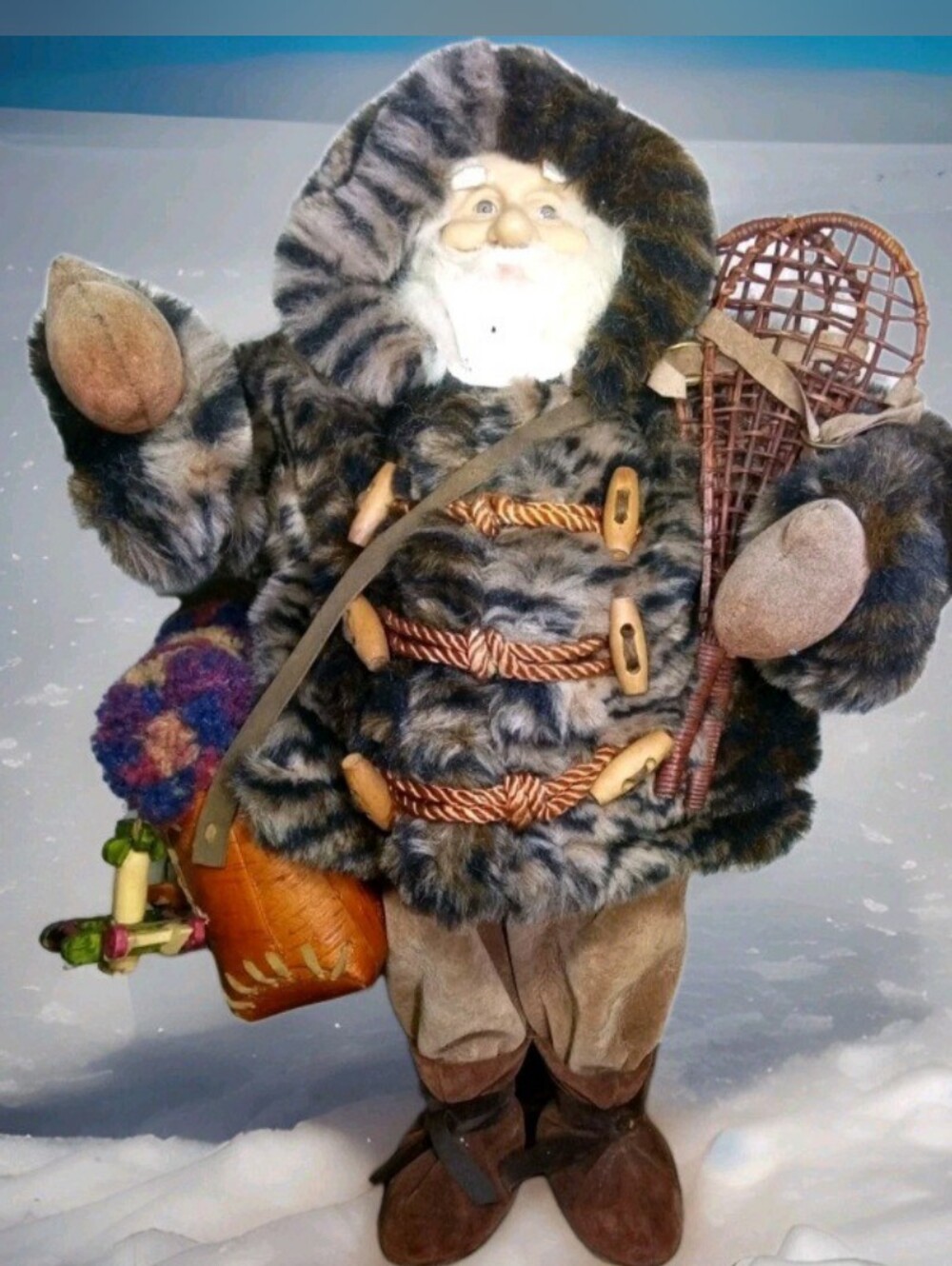 Vintage Rustic Frontier Woodland Hunter Forest Snowshoe Winter Snow Camper Santa